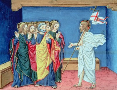 Fol.132va A feltámadott Krisztus megmutatja a tanítványoknak a kezét és az oldalán lévő sebet (vellum) alkotó: Italian School