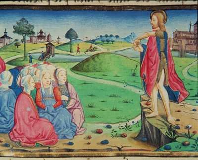 Fol.44r Keresztelő Szent János prédikál és keresztel (vellum) alkotó: Italian School