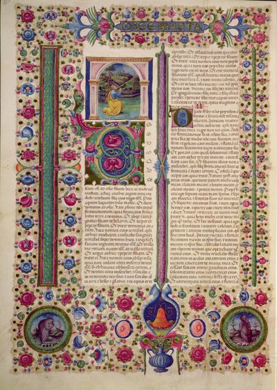 Fol.87v Hóseás próféta könyvének megnyitása (kispróféta, aki a bálványimádó zsidók ellen prédikál), a Borso d