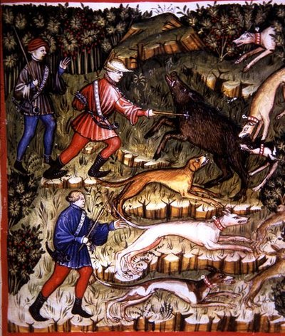 Fol.96r Hunting Animals, illusztráció a „Tacuinum Santiatis Codex Vindobonensis”-ből (vellum) alkotó: Italian School