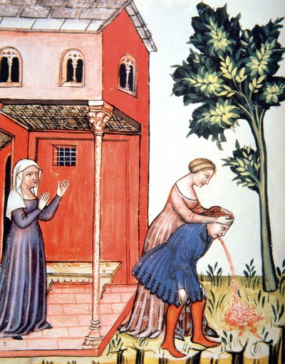 Fol.99v Throwing Up, illusztráció a Tacuinum Santiatis Codex Vindobonensisből alkotó: Italian School