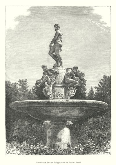Jean de Bologna szökőkútja a Boboli-kertben (metszet) alkotó: Italian School