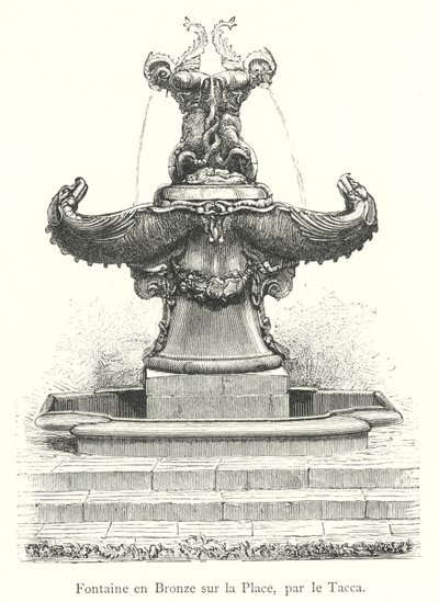 Bronz szökőkút a téren, a Tacca mellett (metszet) alkotó: Italian School
