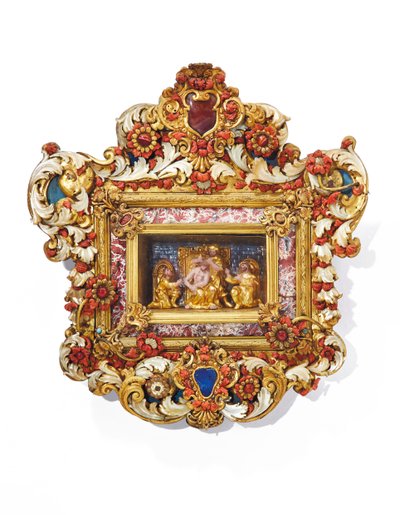 Keret, Trapani, 18. század első fele (aranyfa, bronz, gyöngyház, márvány, lapis lazuli, aranyozott réz és korall) alkotó: Italian School