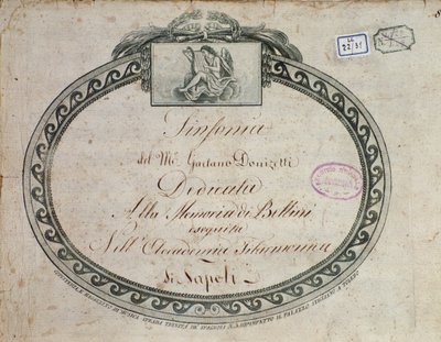 Gaetano Donizetti (1797-1848) "Esz-dúr szimfónia: Bellini emlékének szentelt" című művének előlapi részlete. alkotó: Italian School