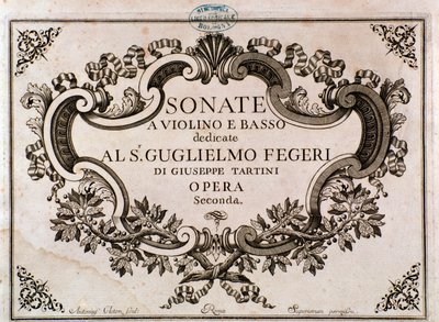 Giuseppe Tartini (litho) szonátáihoz készült zenei kotta előlapja alkotó: Italian School