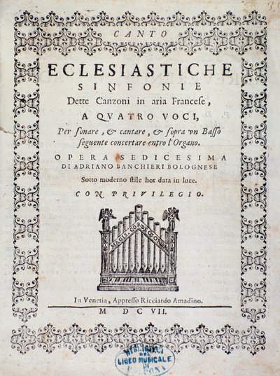 Az 5. Concerto kottájának előképe Adriano Banchieri "" francia dalaiban " alkotó: Italian School