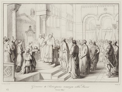 Giovanni II Partecipazio lemond a hercegségről, 887 (metszet) alkotó: Italian School