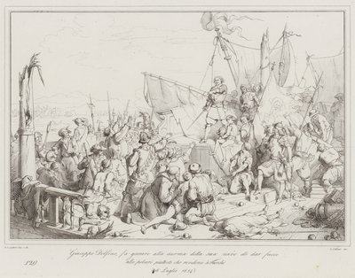 Giuseppe Dolfino megesketteti hajója legénységét, hogy inkább felgyújtják a port, mint... (metszet) alkotó: Italian School