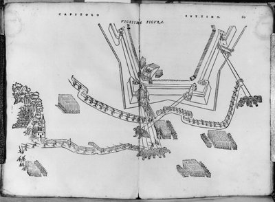A tüzelőoszlopok beállítása és a falak szögének megválasztása, az Opera nuova di fortificare illusztrációja, Girolamo Cataneo Novarese (fl. 1540-84) Brescia, 1564 alkotó: Italian School