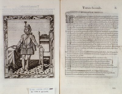 Hogyan táncoljunk kapriolát? A Le Gratie dAmore (Le Grazie dAmore) dupla oldala, Cesare Negri olasz táncostól, Il Trombone (1536-1604) címmel, a táncról szóló szerződés alkotó: Italian School