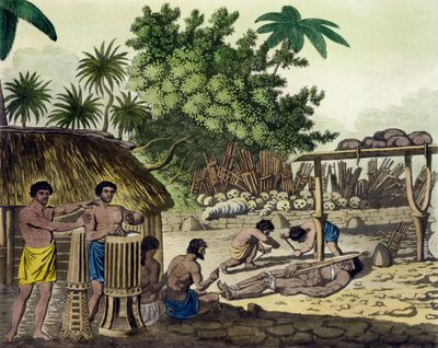 Human Sacrifice at Otaheite, 84. lemez a Le Costume Ancien et Moderne-ból, Jules Ferrario, kiadva az 1820-as és 30-as évek körül (lásd még: 10204) alkotó: Italian School