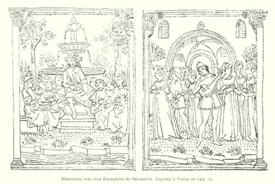 Illusztráció az 1492-ben Velencében nyomtatott Dekameron másolatából, I (metszet) alkotó: Italian School