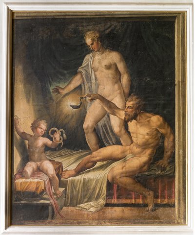 Herkules csecsemő fojtogatja a kígyókat, a Sárga Szobából, Rocca Meli Lupi, Soragna, Parma alkotó: Italian School