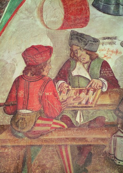 Egy fogadó belseje, backgammon játékosok részlete (freskó) alkotó: Italian School