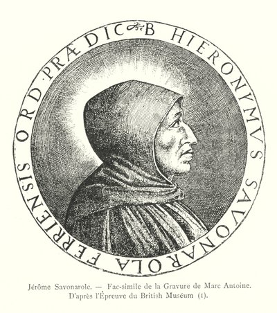 Jerome Savonarole, Marc Antoine metszetének fakszimile, A British Museum bizonyítása után, I (metszet) alkotó: Italian School