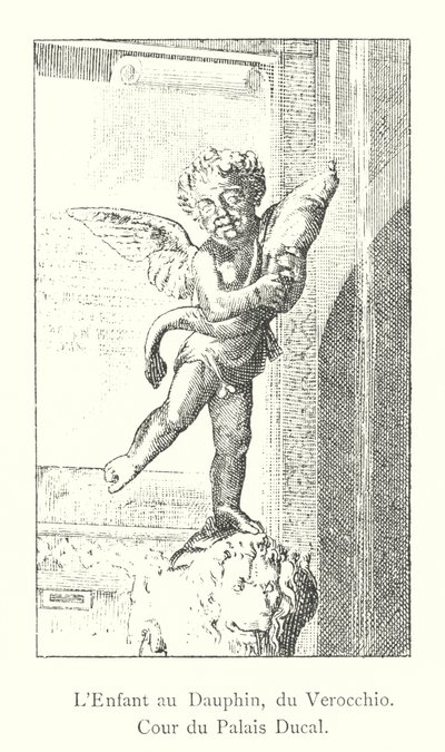 A gyermek a Dauphinnal, Verocchioból, a hercegi palota udvara (metszet) alkotó: Italian School