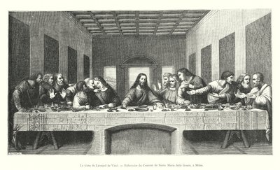 Leonardo da Vinci, a milánói Santa Maria delle Grazie kolostor refektóriuma, az utolsó vacsora (metszet) alkotó: Italian School