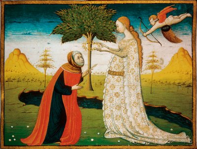 Laura (Laure) de Noves (1308-1348) Francesco Petrarca (Petrarque) költő megkoronázása. alkotó: Italian School