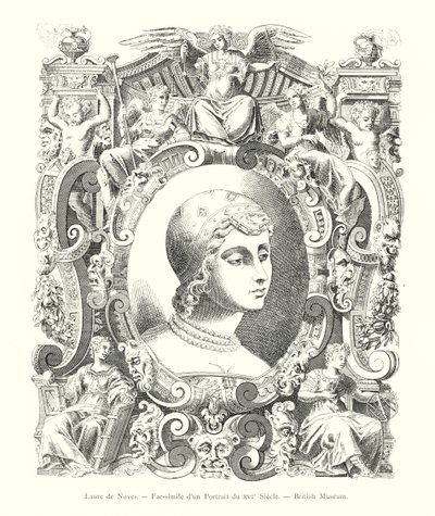Laure de Noves, Fakszimile egy 16. századi portréról, British Museum (metszet) alkotó: Italian School