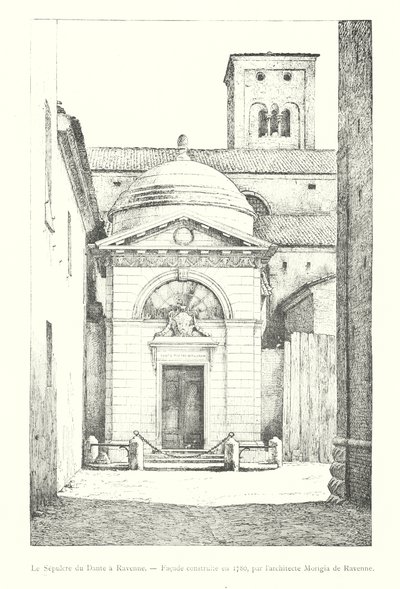 Dante sírja Ravennában, 1780-ban épült homlokzat, Ravennai Morigia építész (metszet) alkotó: Italian School