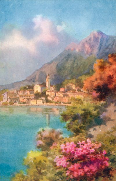 Limone, Garda-tó, Olaszország (színes litográfia) alkotó: Italian School