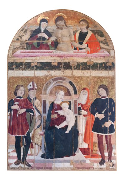 Madonna és gyermeke trónolva Szent Claudius, Castorius, Márton és Jeromos szentekkel alkotó: Italian School