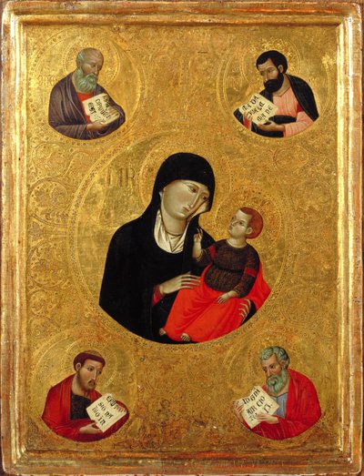Madonna és gyermeke a négy evangélistával (tempera és aranylevél a panelen) alkotó: Italian School
