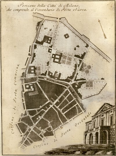 Milánó térképe, Porta Nuova, 1784 körül alkotó: Italian School