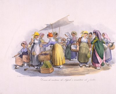 Piaci jelenet Nápolyban, metszet, Olaszország alkotó: Italian School