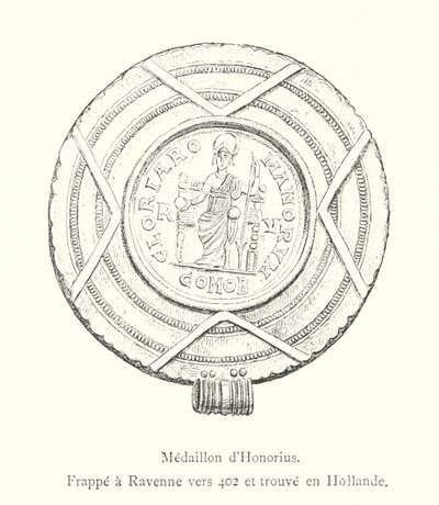 Honorius-érem, 402 körül Ravennában verték, és Hollandiában találták (metszet) alkotó: Italian School