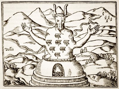 Moloch, Athanasius Kirchner Oidipus Aegyptiacus-illusztrációjának másolata, Róma, 1652, a Mágiatörténetben használt, a 19. század végén megjelent alkotó: Italian School