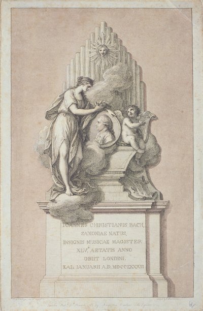 Johann Christian Bach (1735-1782) emlékműve, Francesco Bartolozzi (1727-1815) metszete 1782 alkotó: Italian School