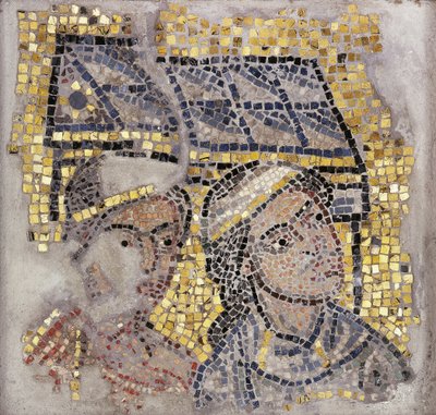 Mozaik panel két fejjel és egy épület a háttérben, 1213 körül (mozaik) alkotó: Italian School
