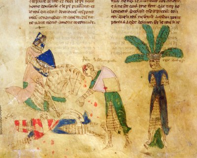 Ms.EST.59 fol.85v Trisztán kiszabadítja Artúr királyt, a Trisztán történetéből (pergamen) alkotó: Italian School