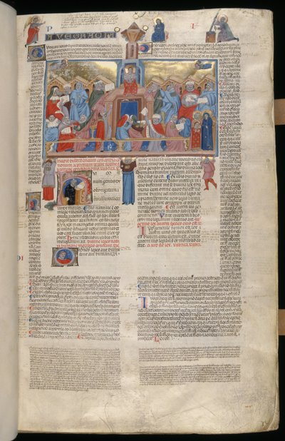 Kisasszony. 183, f.1r: Krisztus a templomban, miniatűr a Decreta cum Apparatu Ioannis Andreae Laurentii-ből alkotó: Italian School