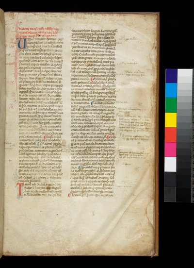 Ms 361. Valerius Maximus Példa egy lekerekített, félig négyzet alakú gótikus könyvfogóra, és színes kezdőbetűkkel, kontrasztos tollal díszített díszítéssel alkotó: Italian School