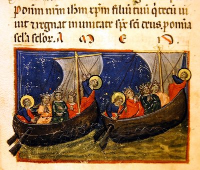 Kisasszony. 406, miniatűr a Szent János evangélista templom építési és építési történetéből, 1330-40 körül alkotó: Italian School