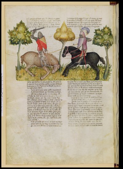 Ms Fr 343 fol.26v Sir Percivals lovat megölték, Queste del Saint Graalból, 1380-85 körül alkotó: Italian School