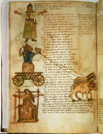 Ms Ital 483 P.4.7 f.160r Cepheus and Cassiopeia, a „Dittamondo”-ból, Fazio degli Uberti (vellum) alkotó: Italian School