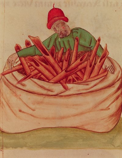 Ms Lat 993 L.9.28 Fol.36v Cinnamon Merchant, Dioscorides „Tractatus de Herbis” című művéből (vellum) alkotó: Italian School