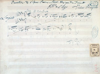 Zenei kotta Gaetano Donizetti „Paolina és Poliuto” című számához (tinta papíron) alkotó: Italian School