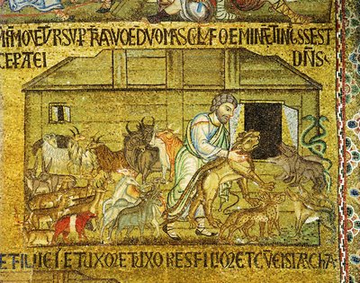 Noé segít az állatpároknak belépni a bárkába... (mozaik) alkotó: Italian School