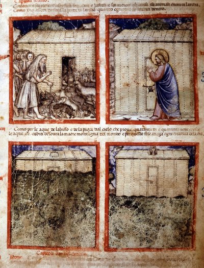 Noé bárkája, miniatűr a 212-es kódexből (vagy Padovano kódexből vagy Páduai Bibliából) 1390-1400 Rovigo, Accademia dei Concordi alkotó: Italian School