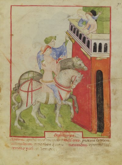 Nouv Acq Lat 1673 f.93 Lovaglás, Tacuinum Sanitatis, 1390-1400 körül alkotó: Italian School