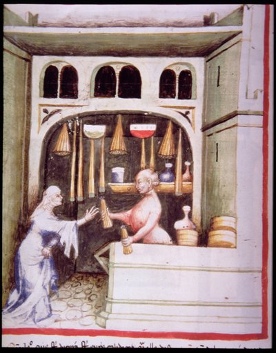 Nova 2644 fol.95v The Candle Shop, a Tacuinum Sanitatistól alkotó: Italian School