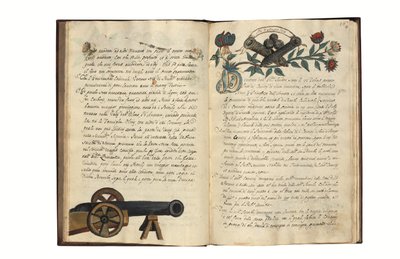 Carlo Camozzi di Bergamo (1712-ben született), a Velencei Köztársaság számára készült fegyverek gyártásáról, olaszul és latinul, illusztrált kézirat papíron, Velence, 18. század első fele (tinta és színes papír). alkotó: Italian School