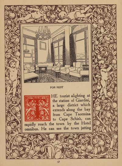 Oldal a San Domenico Palace Hotel, Taormina prospektusából (litho) alkotó: Italian School
