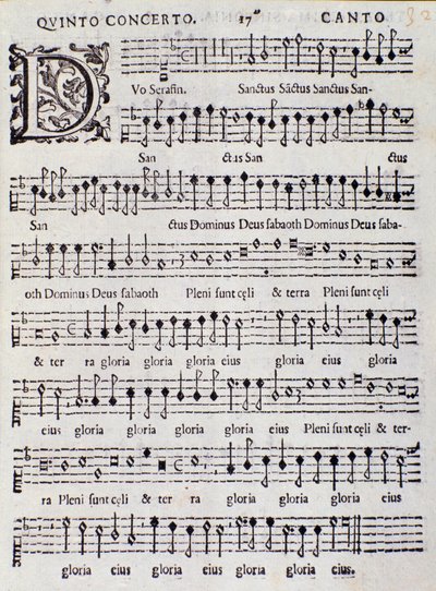 Az 5. Concerto kottájának oldala Adriano Banchieri "" French Songs "-ban alkotó: Italian School
