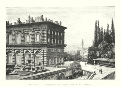 Pitti-palota, Kilátás a kertek oldaláról, Az Ammanati homlokzata (metszet) alkotó: Italian School